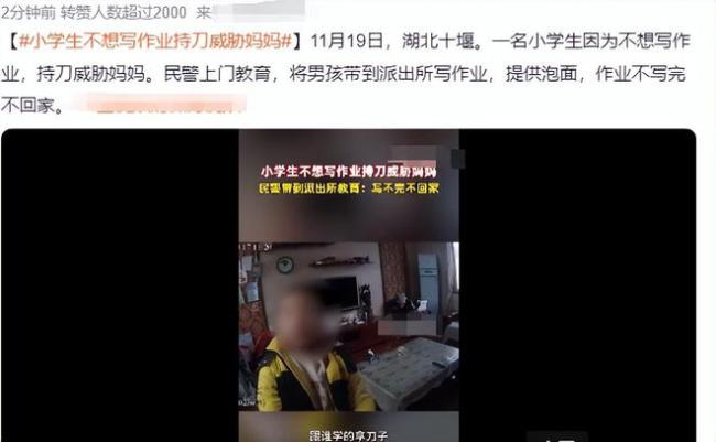 小学生不想写作业持刀威胁妈妈 最后民警出面解决