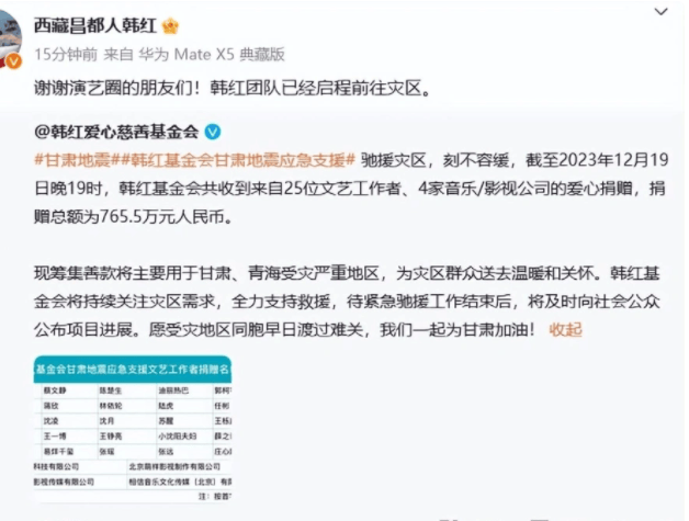 韩红支援灾区_韩红团队已经启程前往灾区_韩红灾区作秀