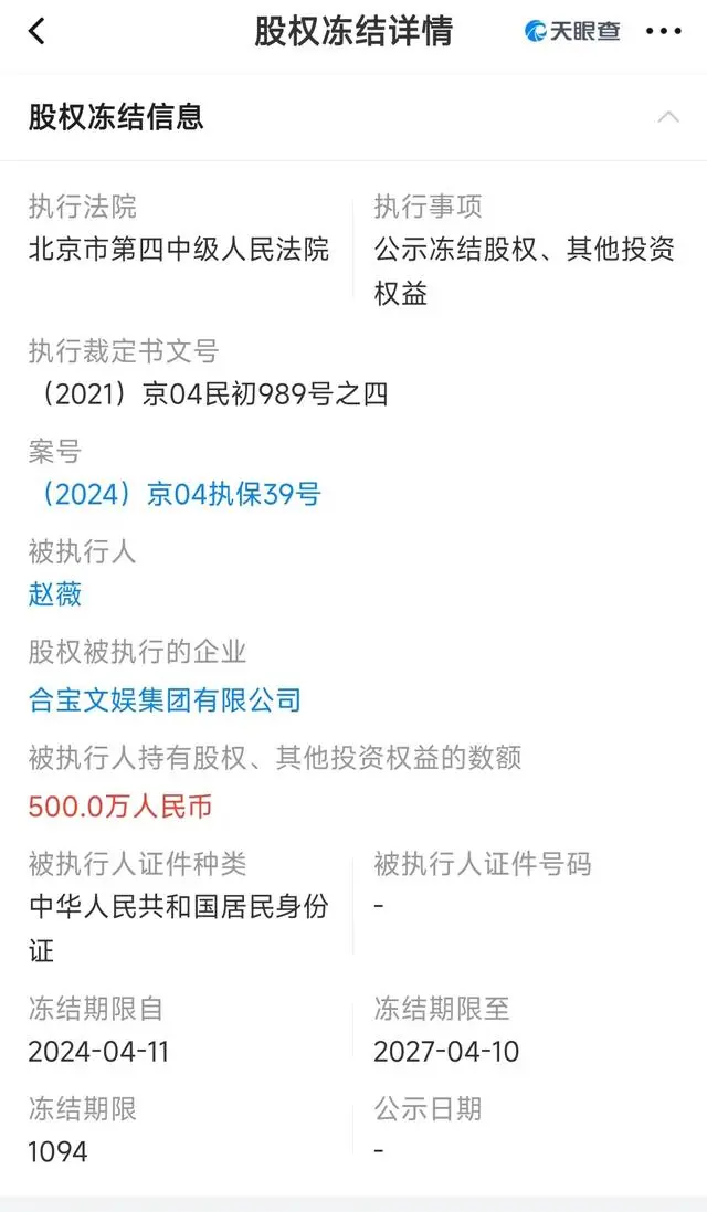 赵薇被冻结百万股_赵薇被冻结数百股权_赵薇名下股权再遭冻结