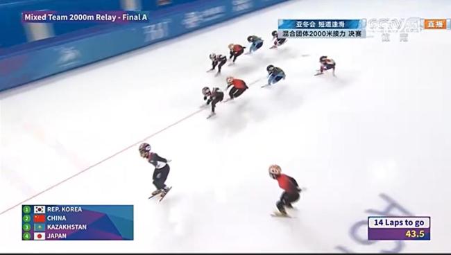 中国队短道速滑2000米接力摔倒