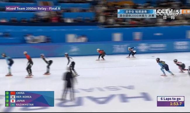 中国队短道速滑2000米接力摔倒 遗憾错失领奖台