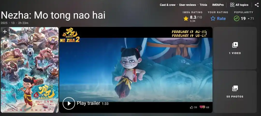 哪吒海外票房累计_《哪吒2》海外票房破亿_哪吒票房全球